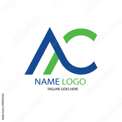 Modern abstract AC letter logo with blue and green curves, minimalist branding design suitable for business, technology, and corporate identity