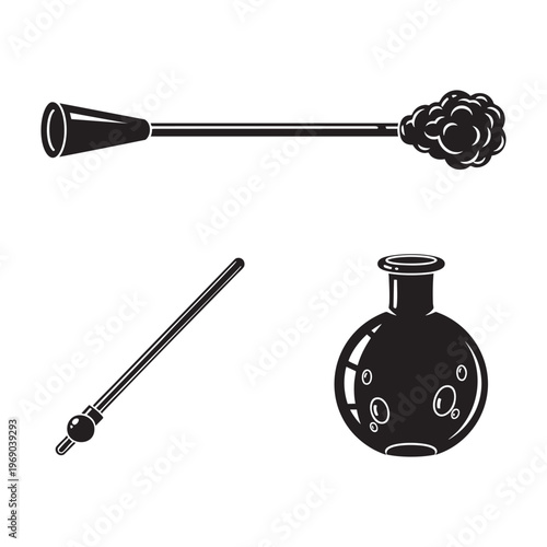 Glassblower Profession Icons Blowpipe Punty Rod Glass Vase Silhouette Vector