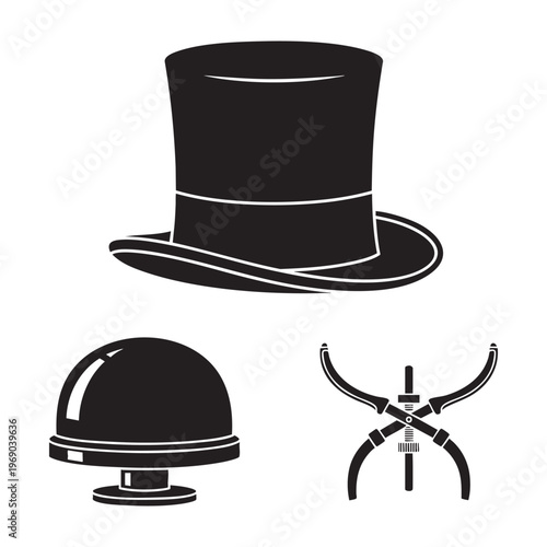 Hat Maker Milliner Profession Icons Top Hat Block Stretcher Silhouette Vector