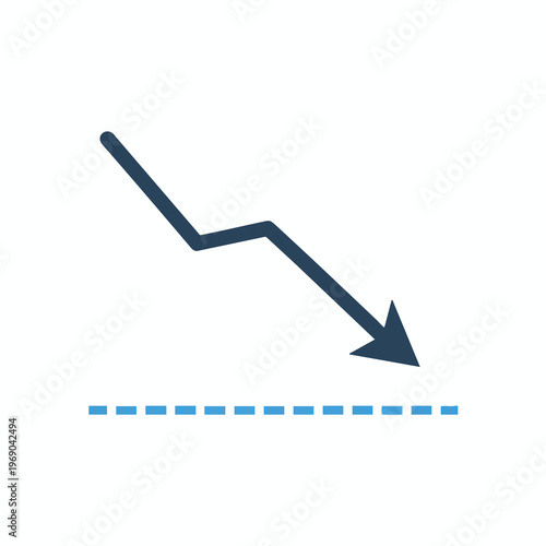 Dark blue line graph shows a downward trend with an arrow pointing down