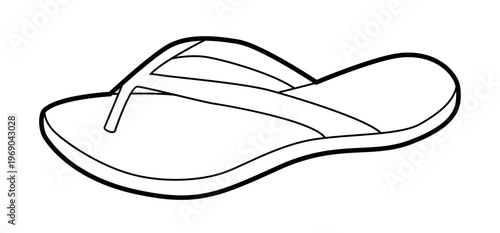 Flip flop sandal shoe women single line. Classic thong beach footwear for poolside vacation wear. Technical fashion illustration CAD mockup clean vector man unisex isolated modern style.