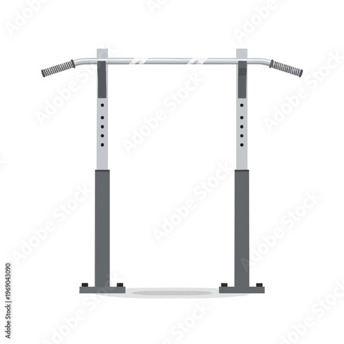 A silver pull-up bar with textured grips stands on gray supports