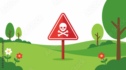 Canvas Print Conceptual vector design showing a red danger sign with a skull and crossbones i