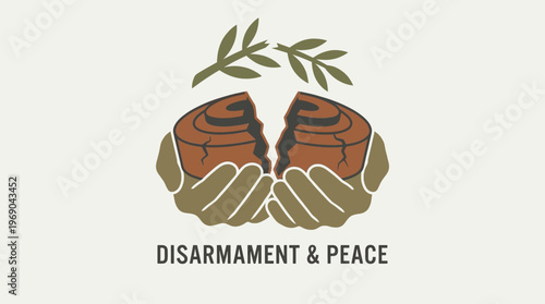 Hands holding a broken landmine shell to symbolize the disarmament and peace process