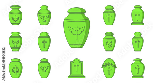Green Funeral Urns and Gravestone Collection - Cremation and Remembrance Icons