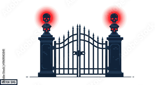 Gothic Gate with Skull Lanterns and Red Lights - Spooky Entrance