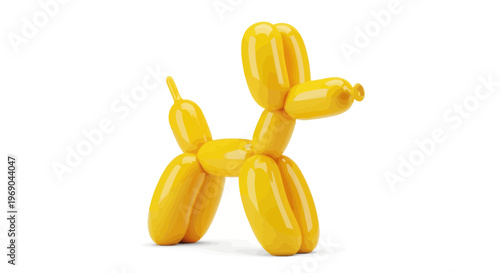 Shiny Yellow Balloon Dog Sculpture on White Background