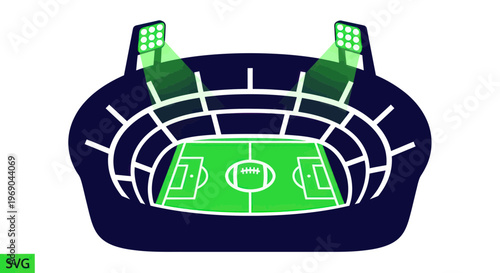 Sports Stadium Illustration: Football Field, Lights, and Seating