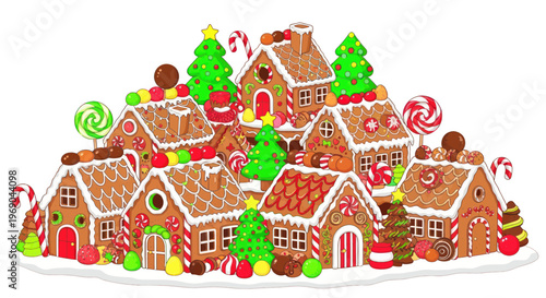 Whimsical Gingerbread Village with Christmas Trees and Sweets