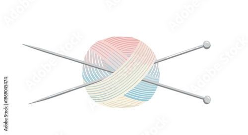 Pastel colored yarn cake and knitting needles isolated on white