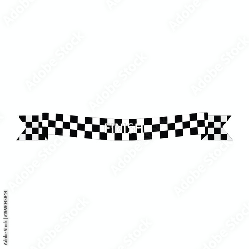 Black and white checkered ribbon banner with "FINISH" text