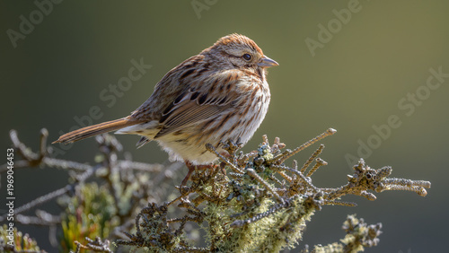 Song Sparrow songbird perching on tree
