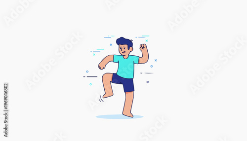 Dynamic flat design illustration of an energetic young boy running, symbolizing speed, agility, fitness, and a healthy, active childhood lifestyle