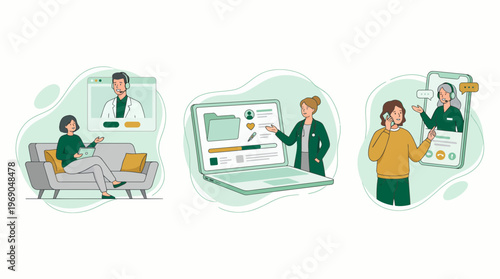 General practitioner and specialist consultants providing online health services via digital devices, concept for telemedicine platform, medical consultation and digital health application