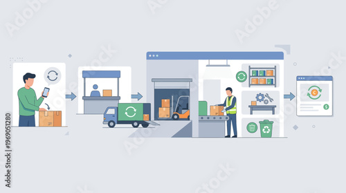 Reverse Logistics and E-commerce Returns Supply Chain Concept Illustration - Sustainable Business, Warehouse Management, and Circular Economy