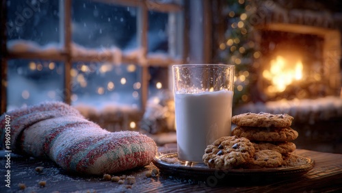 Cozy Christmas Eve: Milk and Cookies by Fireplace Window