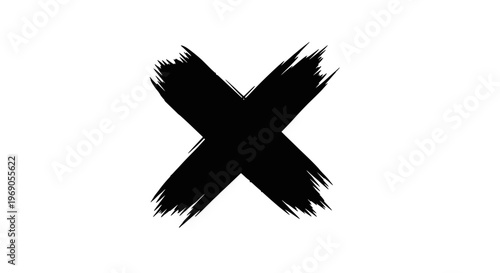 Black Brushstroke X Mark on White Background