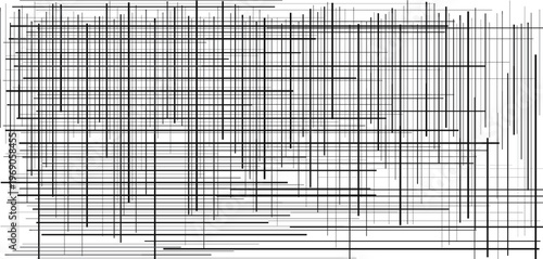 Abstract geometric grid pattern, black and white intersecting lines background, modern minimalist digital texture with dynamic irregular stripes