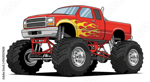 Red Monster Truck with Flames Illustration