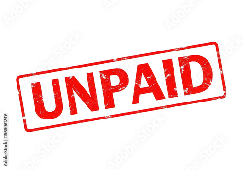 A red stamp with the word unpaid isolated on transparent background , png