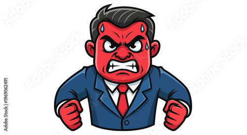 Angry Businessman Character, Frustrated Emotion, Furious Face, Stress, Rage, Aggression