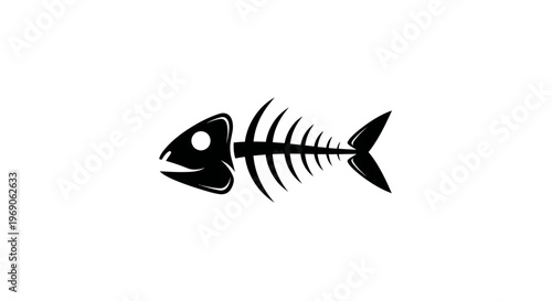 Black fish skeleton icon on white background. Vector illustration.