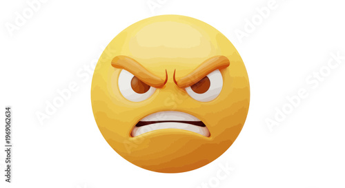 Angry Emoji Face, Grumpy Expression, Negative Emotion, Yellow Circle Icon, Cartoon Style