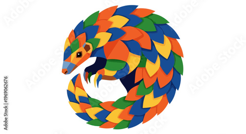 Colorful Pangolin Illustration - Geometric Scales, Animal Art, Abstract Design