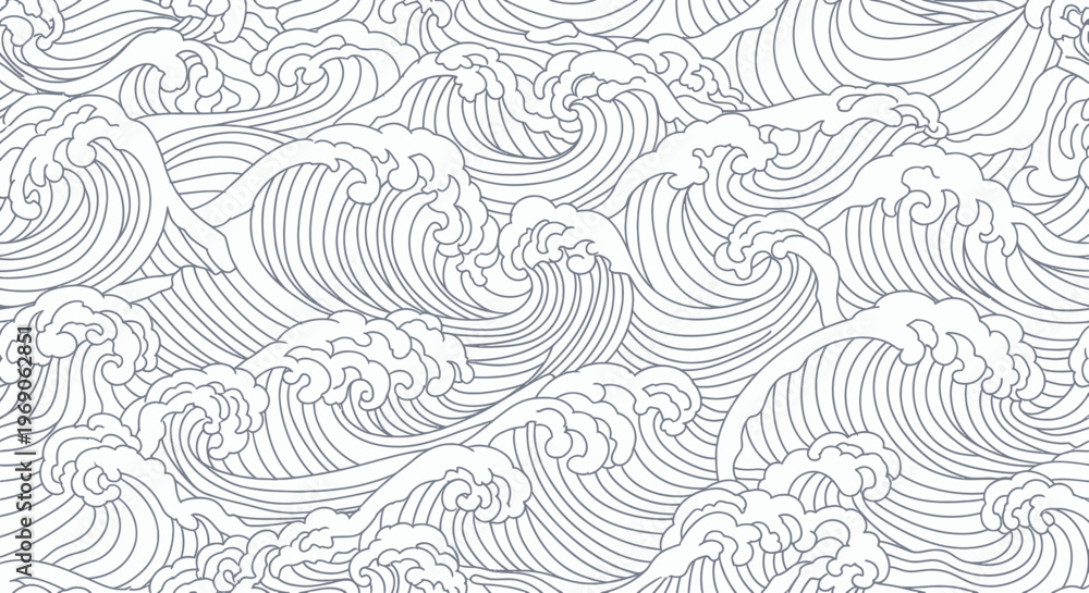 Fototapeta premium Seamless Wave Pattern, Ocean Swirls, Artistic Illustration, Nautical Background