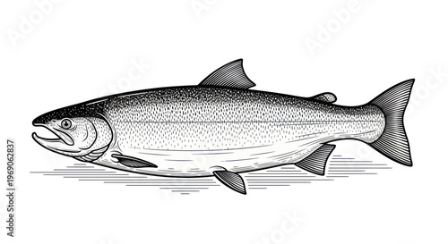 Salmon Fish Illustration - Vintage Engraving Style