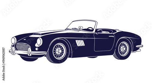 Vintage Convertible Sports Car, Classic Automobile, Retro Vehicle Design, Automotive Art