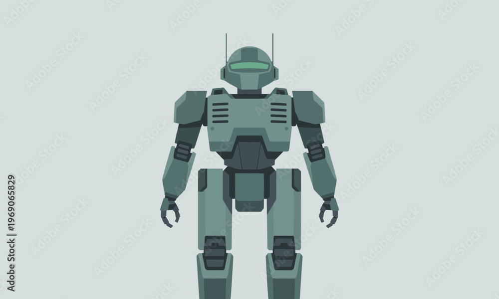 Fototapeta premium Futuristic Green Military Robot Mech Vector Illustration