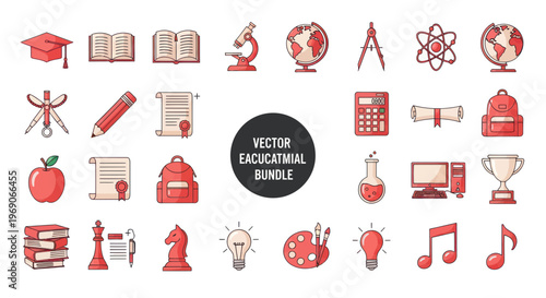 Education Icon Bundle: School Supplies, Science & Learning Tools Vector Graphics