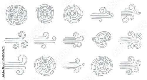 Stylized Wind Icons: Swirls and Gusts - Weather Symbols