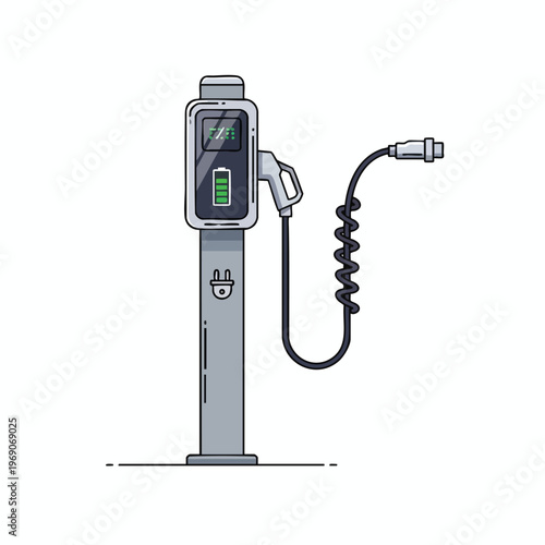 Electric vehicle charging station with connected charging cable and display
