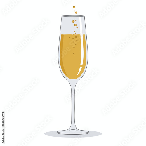 Elegant glass filled with golden, effervescent bubbly liquid
