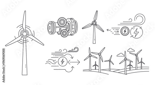 Wind Turbine Technology and Renewable Energy Icons