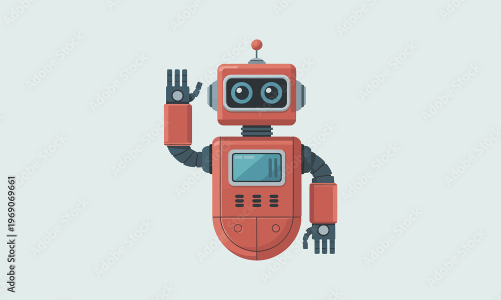 Naklejka premium Friendly red retro robot waving illustration on light background