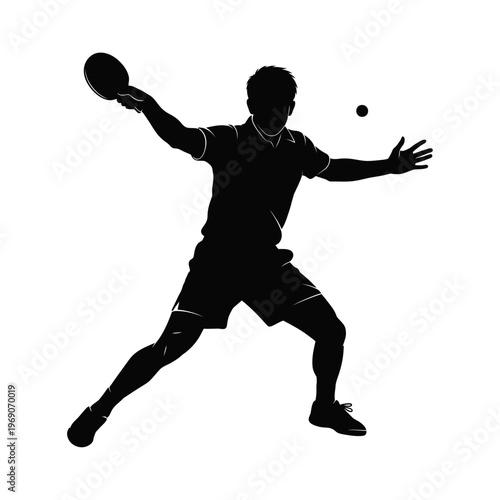 Table Tennis Player Silhouette Isolated, Ping Pong Sport Athlete Vector Action Pose
