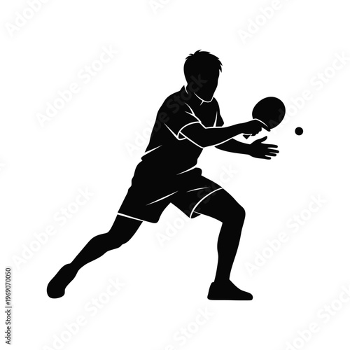 Table Tennis Player Silhouette Vector, Ping Pong Sport Action Isolated on White Background
