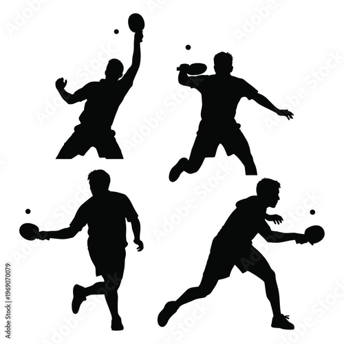Four Table Tennis Player Silhouette Set Isolated Vector Ping Pong Sport Collection