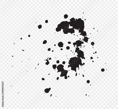 Vector black ink brush blots, grunge design element, mud banner, watercolor design, dirty texture. Isolated brush strokes on transparent background