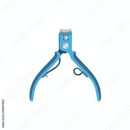 Blue cuticle nipper with curved blades and spring-loaded handles, on white