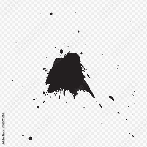 Vector black ink brush blots, grunge design element, mud banner, watercolor design, dirty texture. Isolated brush strokes on transparent background