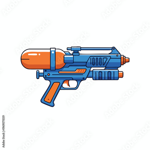Retro blue and orange water blaster with large tank and pump action