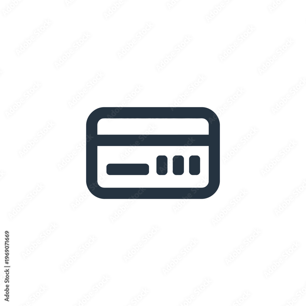 Fototapeta premium A simple credit card icon, representing payment and finance. The card is designed with dark blue lines.