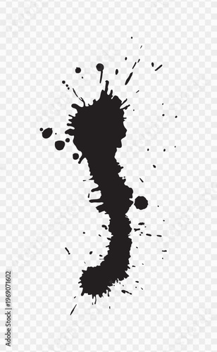 Vector black ink brush blots, grunge design element, mud banner, watercolor design, dirty texture. Isolated brush strokes on transparent background