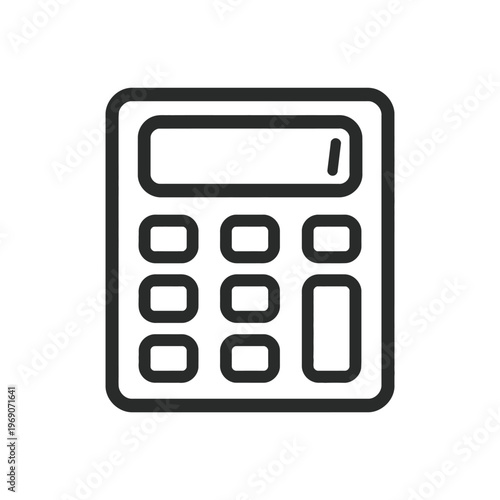 Simple illustration of a calculator, featuring a display and buttons. The calculator has a modern design and a sleek look. The image is clean and minimalistic 