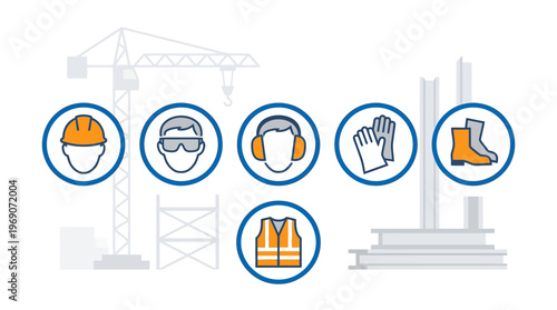 Set of Personal Protective Equipment (PPE) Safety Icons for Construction and Industrial Workplaces