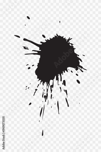 Vector black ink brush blots, grunge design element, mud banner, watercolor design, dirty texture. Isolated brush strokes on transparent background